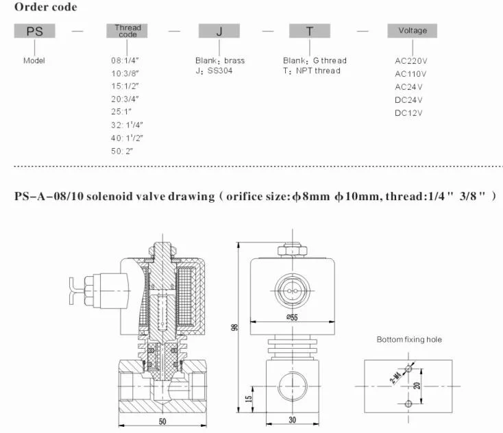 PS Series 2-Way Piston Steam Solenoid Valve 1/4′ ′ ~2